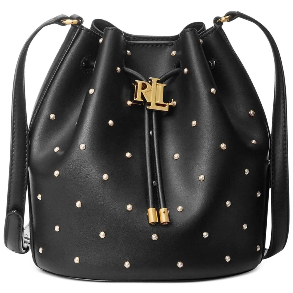 Ralph Lauren Black Studded Shoulder Bag with Gold Accents